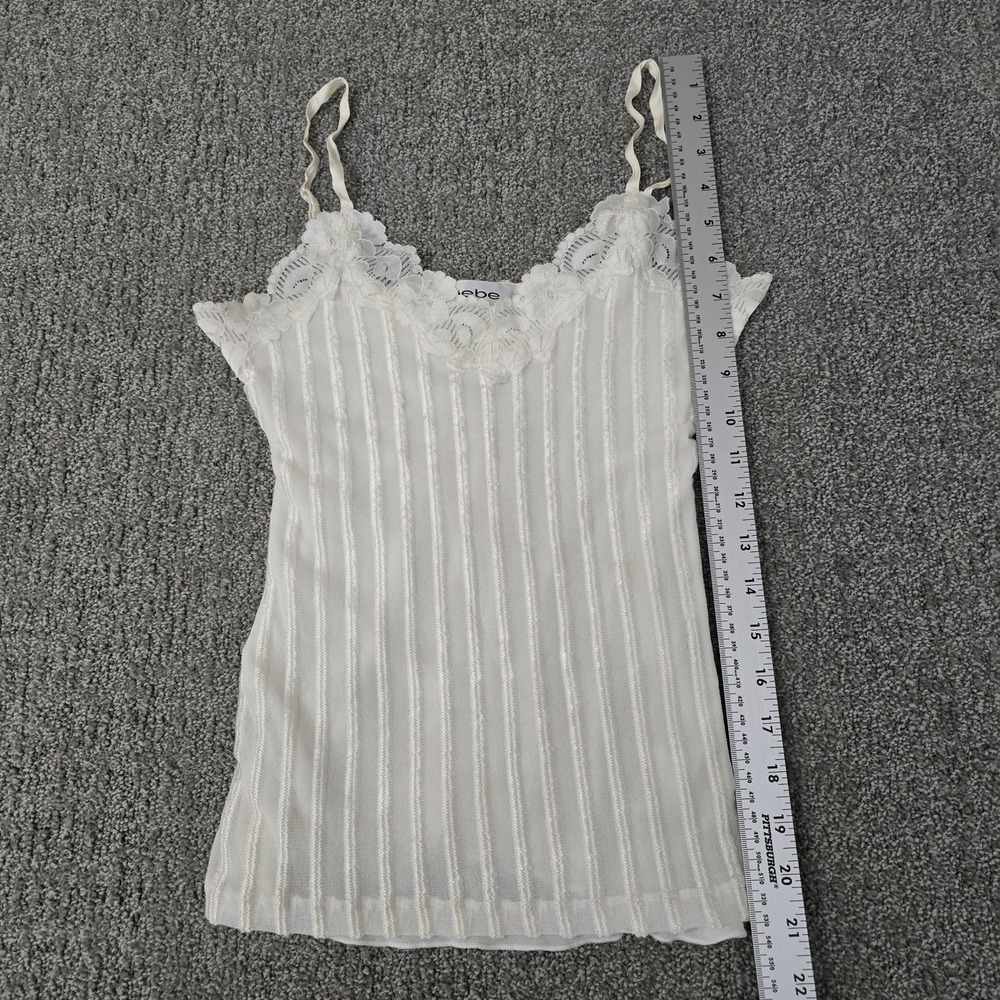 Vintage 90's Bebe White Pin Stripe Lace Trim‎ Cami V-Neck Tank Top - Picture 3 of 8